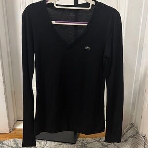 Lacoste Women's Black Long Sleeve V-Neck Tee